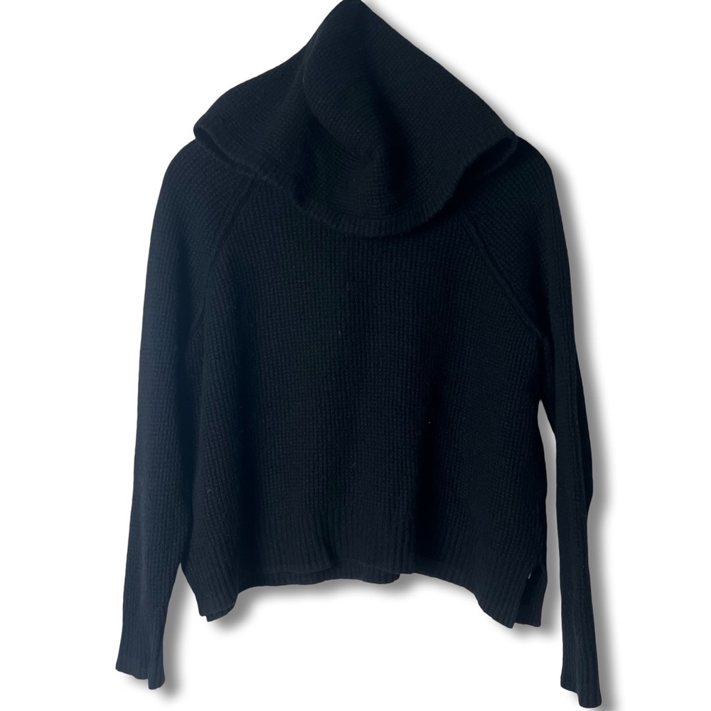 James Perse LA Women Waffle Knit Hoodie Pullover Sweater Black Sz. 1 / XS
